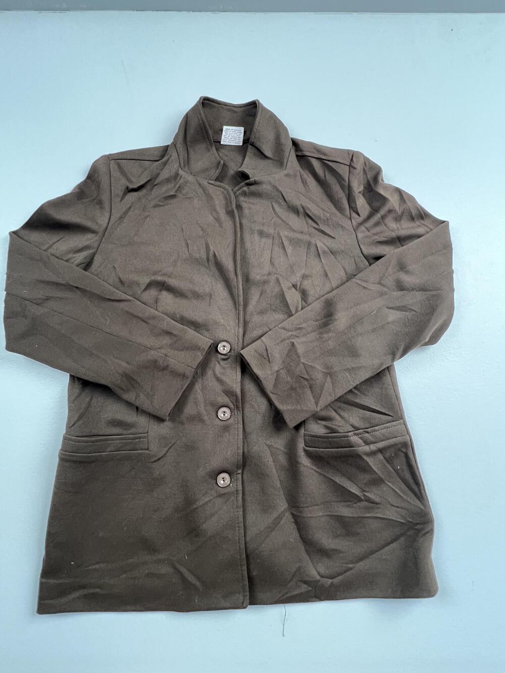 Vintage Graff Jacket Womens Brown Knit Button Front Mid Length Pockets Read